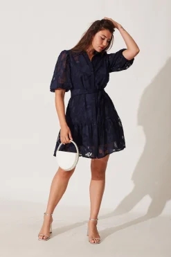 Best Fione Shirt Dress In Navy Burnout Chiffon Dresses|Party