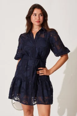 Best Fione Shirt Dress In Navy Burnout Chiffon Dresses|Party