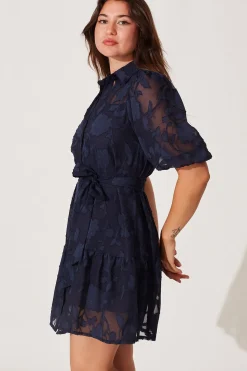 Best Fione Shirt Dress In Navy Burnout Chiffon Dresses|Party