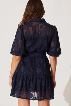 Best Fione Shirt Dress In Navy Burnout Chiffon Dresses|Party