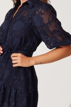 Best Fione Shirt Dress In Navy Burnout Chiffon Dresses|Party