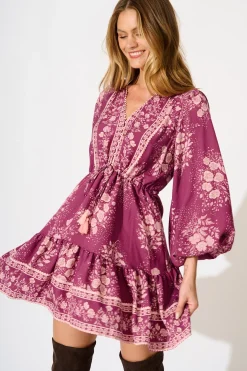 Hot Fiorella Dress in Purple with Pink Floral Dresses|Casual