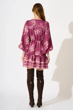 Hot Fiorella Dress in Purple with Pink Floral Dresses|Casual