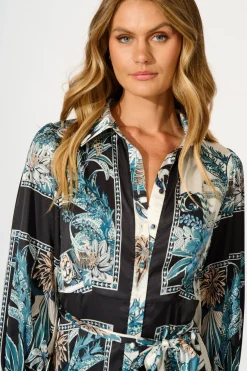 Online Fleur De Lune Dress in Black and Blue Floral Dresses|Party