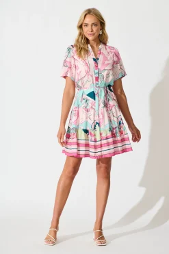 Outlet Flora Dress in Pink Multi Linen Blend Dresses|Casual