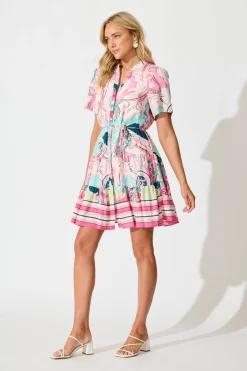 Outlet Flora Dress in Pink Multi Linen Blend Dresses|Casual