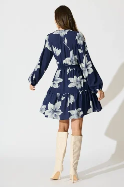 Outlet Flora Drift Dress in Navy with White Floral Print Dresses|Casual