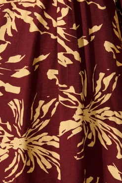 New Flora Script Maxi Dress in Wine with Cream Print Dresses|Party