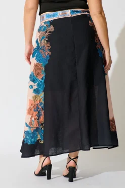 Fashion Floral Muse Maxi Skirt in Black Multi Floral Linen Blend Bottoms|Skirts & Shorts