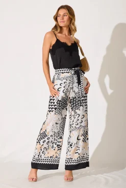 Fashion Forsythia Pant In Black With Beige Print Bottoms