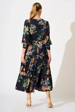 New Francis Midi Dress in Navy with Multi Floral Dresses|Casual