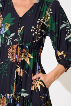 New Francis Midi Dress in Navy with Multi Floral Dresses|Casual