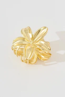 Sale Frangipani Mini Metal Hair Claw in Gold Hair Accessories