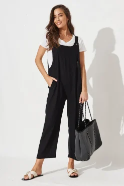 Outlet Freida Linen Jumpsuit In Black Bottoms|Playsuits & Jumpsuits