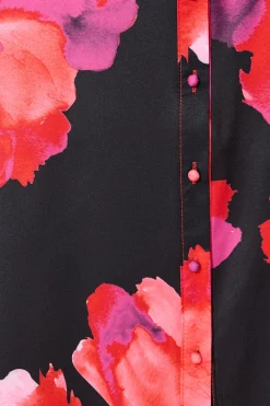 Sale Gabi Maxi Shirt Dress In Black with Berry Watercolour Floral Dresses|Party