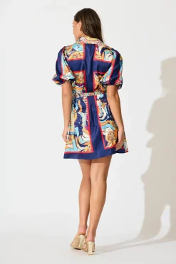 Discount Gabrielino Shirt Dress In Navy Multi Print Satin Dresses|Casual