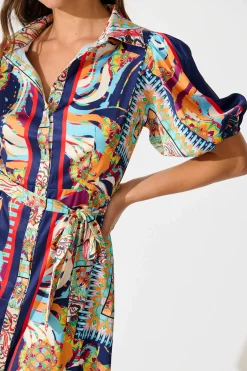 Discount Gabrielino Shirt Dress In Navy Multi Print Satin Dresses|Casual