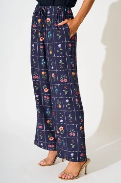 Discount Garden Frame Pant in Navy with Multi Floral Bottoms|Pants