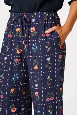 Discount Garden Frame Pant in Navy with Multi Floral Bottoms|Pants