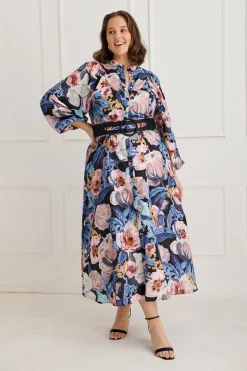 Best Garden Gala Maxi Dress in Multi Blue Floral Linen Blend Dresses|Party