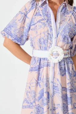 Outlet Garden Spritz Maxi Shirt Dress in Blush with Blue Linen Blend Dresses|Party