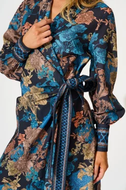 Online Garden Whispers Midi Dress in Black Multi Floral Linen Blend Dresses|Party