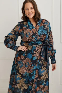Online Garden Whispers Midi Dress in Black Multi Floral Linen Blend Dresses|Party