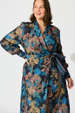 Online Garden Whispers Midi Dress in Black Multi Floral Linen Blend Dresses|Party