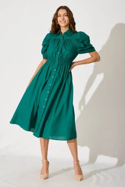 Best Gemini Midi Shirt Dress In Green Cotton Dresses|Party