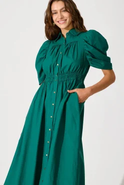 Best Gemini Midi Shirt Dress In Green Cotton Dresses|Party