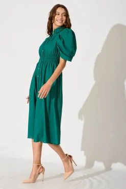 Best Gemini Midi Shirt Dress In Green Cotton Dresses|Party
