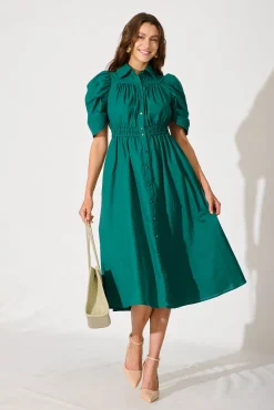 Best Gemini Midi Shirt Dress In Green Cotton Dresses|Party