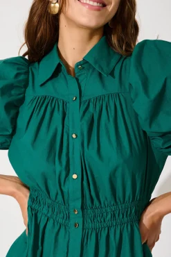 Best Gemini Midi Shirt Dress In Green Cotton Dresses|Party