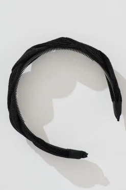 Discount Gina Braided Twist Headband in Black Corduroy Hair Accessories