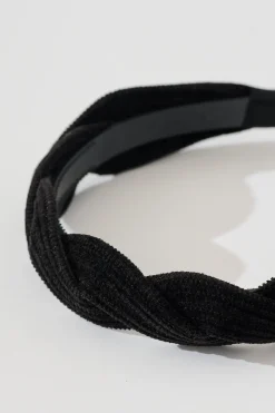 Discount Gina Braided Twist Headband in Black Corduroy Hair Accessories