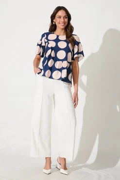 Discount Girona Top In Navy With Blush Spot Cotton Blend Tops|Casual