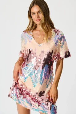 Best Glitter Siren Dress in Pink Multi Sequin Dresses|Party