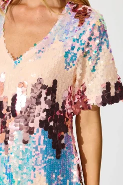 Best Glitter Siren Dress in Pink Multi Sequin Dresses|Party