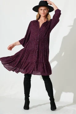 Clearance Glorietta Smock Dress In Plum Multi Speckle Dresses|Casual