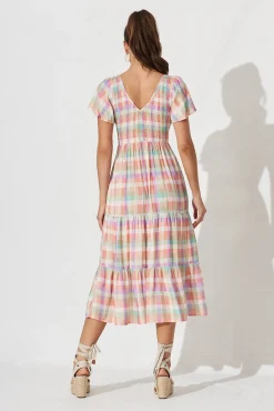 Hot Glorya Midi Dress In Multi Check Gingham Dresses|Party