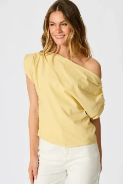 Discount Golden Hour Off Shoulder Top in Butter Yellow Cotton Tops|Casual