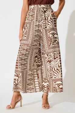 Best Goldie Wide Leg Pant in Chocolate and Cream Tile Print Bottoms