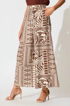 Best Goldie Wide Leg Pant in Chocolate and Cream Tile Print Bottoms