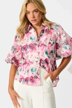 Discount Good love Shirt in Multi Pink Floral Organza Tops|Party & Occasion