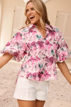 Discount Good love Shirt in Multi Pink Floral Organza Tops|Party & Occasion