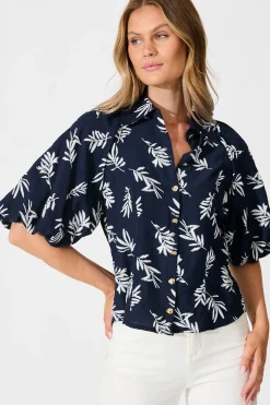 Best Good Love Shirt in Navy with White Leaf Tops|Party & Occasion