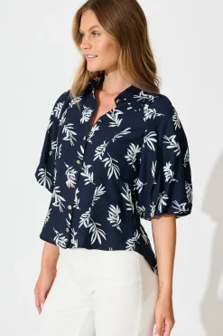 Best Good Love Shirt in Navy with White Leaf Tops|Party & Occasion