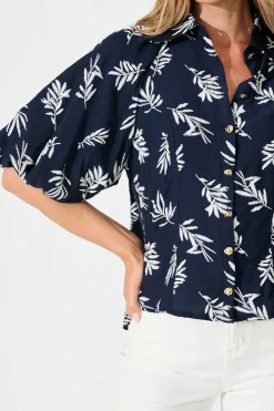 Best Good Love Shirt in Navy with White Leaf Tops|Party & Occasion
