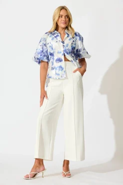 Best Good love Shirt in White with Blue Floral Organza Tops|Party & Occasion