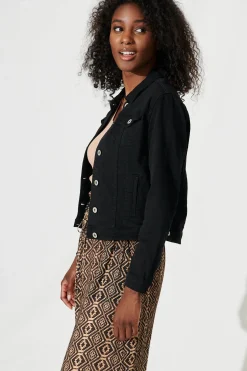 Fashion Gossip Denim Jacket In Black Wash Denim|Denim